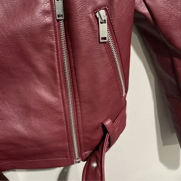 Forever 21 Wine Burgundy Leather Zip Up Moto Jacket - Picture 5 of 7
